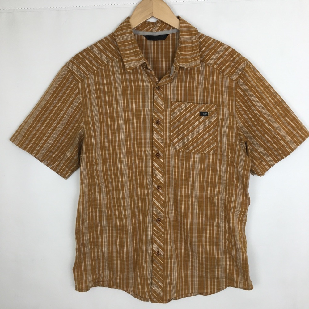 Arc’teryx Men’s Short Sleeve Button Down Shirt Yellow Plaid Size Medium